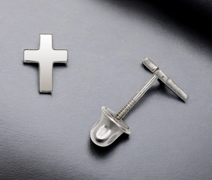 Solid 14k Gold Small Polished 5mm Religious Faith Cross Screw back Stud Earrings - gold earrings for infants - gold earrings for toddlers