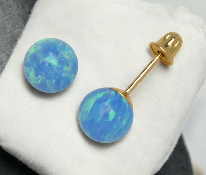 Solid 14K Yellow Gold 8 Colors Fire Opal Ball Post Stud Screw Back Earrings (3-6mm) - Opal Earrings for Women - Opal Earrings for Girls