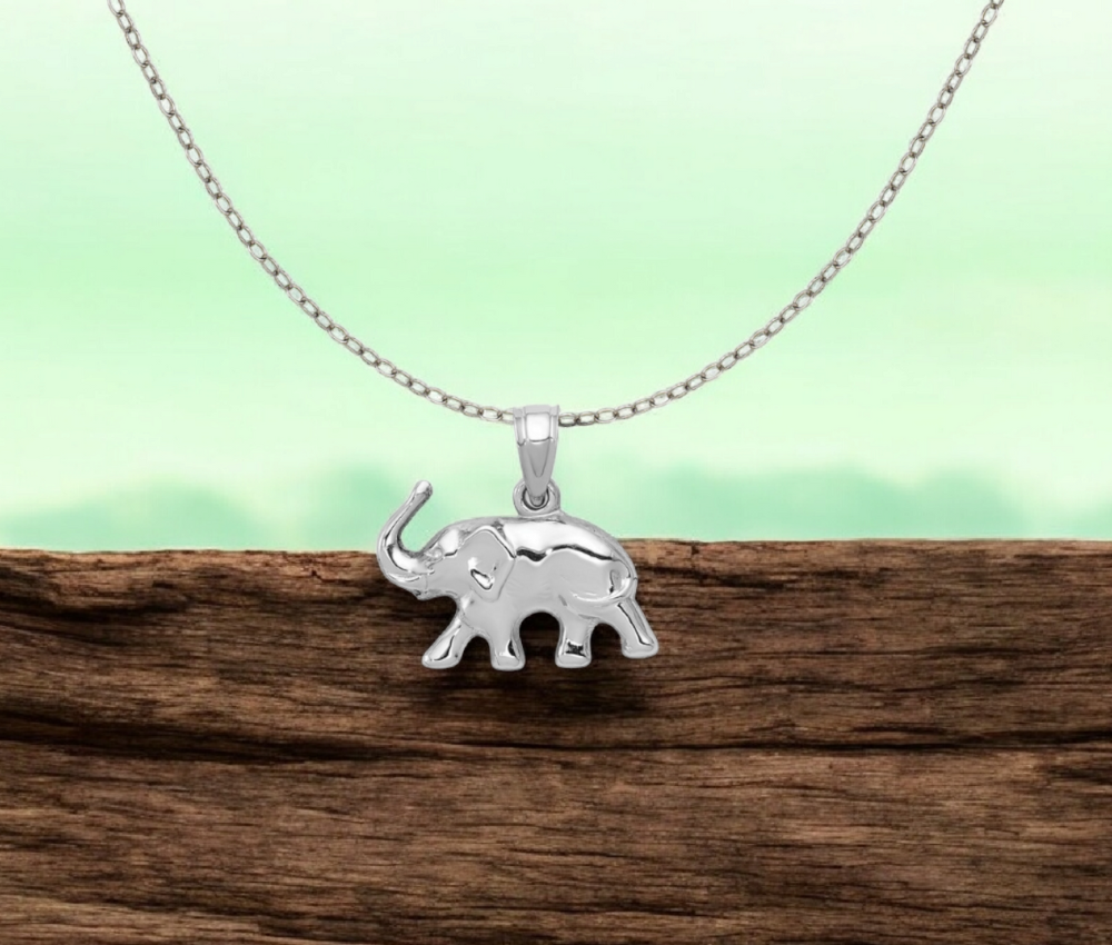 10 or 14k Yellow or White Gold 16.6x17.5mm Puffed Polished Elephant Necklace