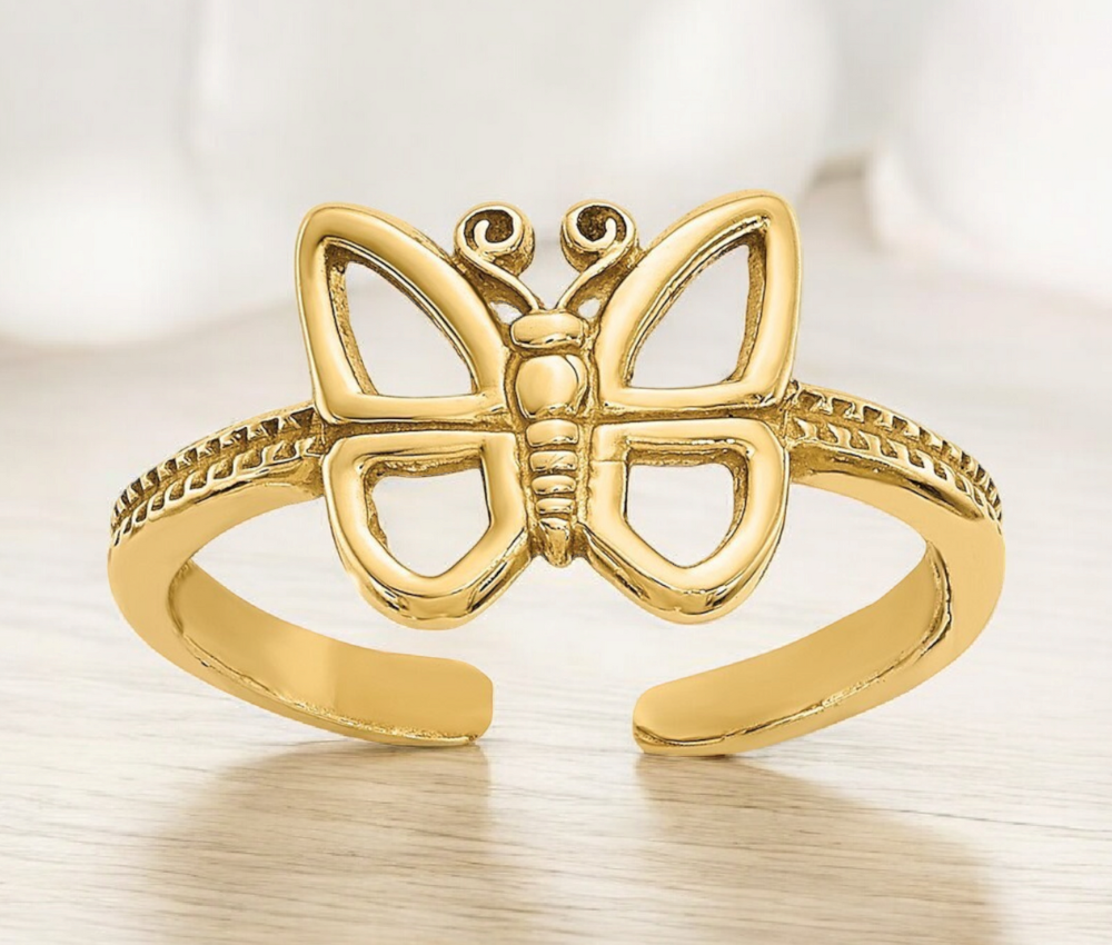 Real 10k Yellow Gold Butterfly Toe Ring - 8mm