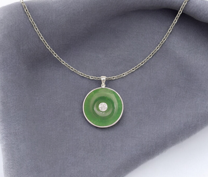 14k Gold Green Jade Donut Pendant Necklace - 20x30mm