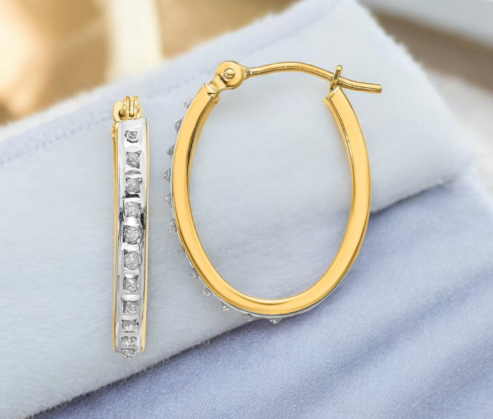 Sterling Silver Yellow Gold or Platinum Plated Diamond Dainty Hoop Earrings - 15x1.7mm