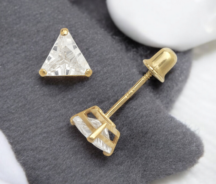 14k Yellow or White Gold CZ Cubic Zirconia Simulated Diamond Trilliant (Triangle) Screw Back Stud Earrings Jewelry Gifts for Women in  and