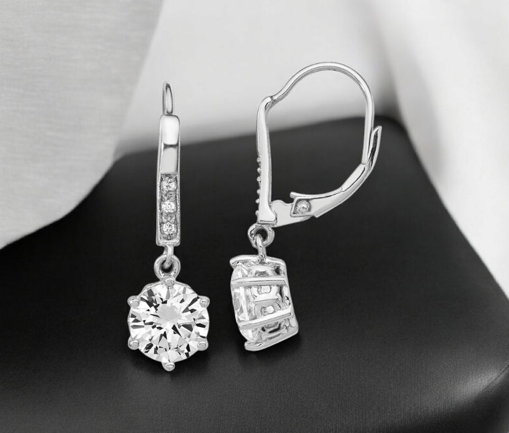 925 Sterling Silver Dangle CZ Cubic Zirconia Halo Leverback Earrings