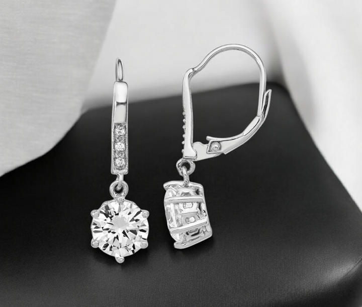 925 Sterling Silver Dangle CZ Cubic Zirconia Halo Leverback Earrings