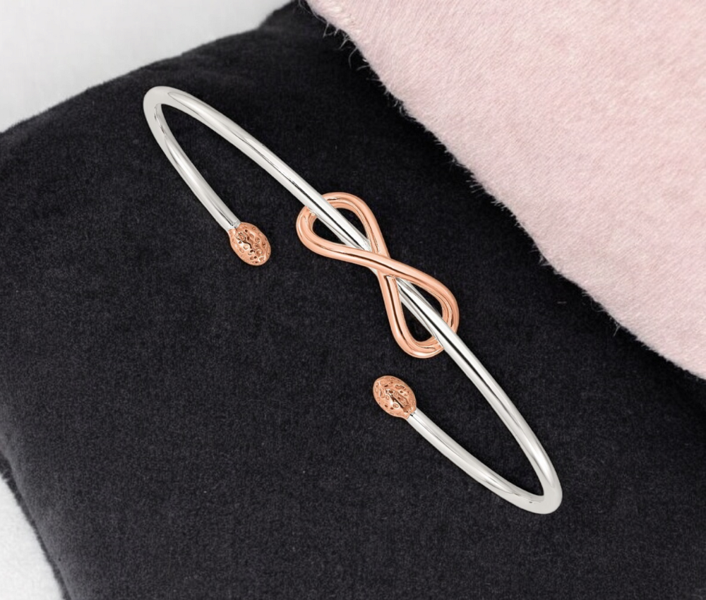 925 Sterling Silver Rose Gold-Plated Infinity Cuff Stackable Bangle Bracelet