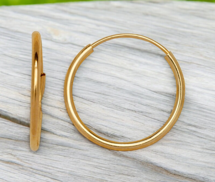 Solid 14k Gold 1mm Seamless Endless Tube Hoop Earrings (10mm to 27mm)