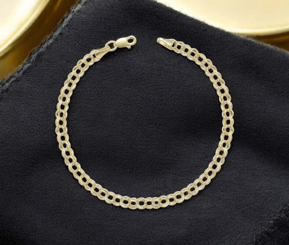 10K Yellow Gold Lightweight 4mm Double Link Charm Bracelet