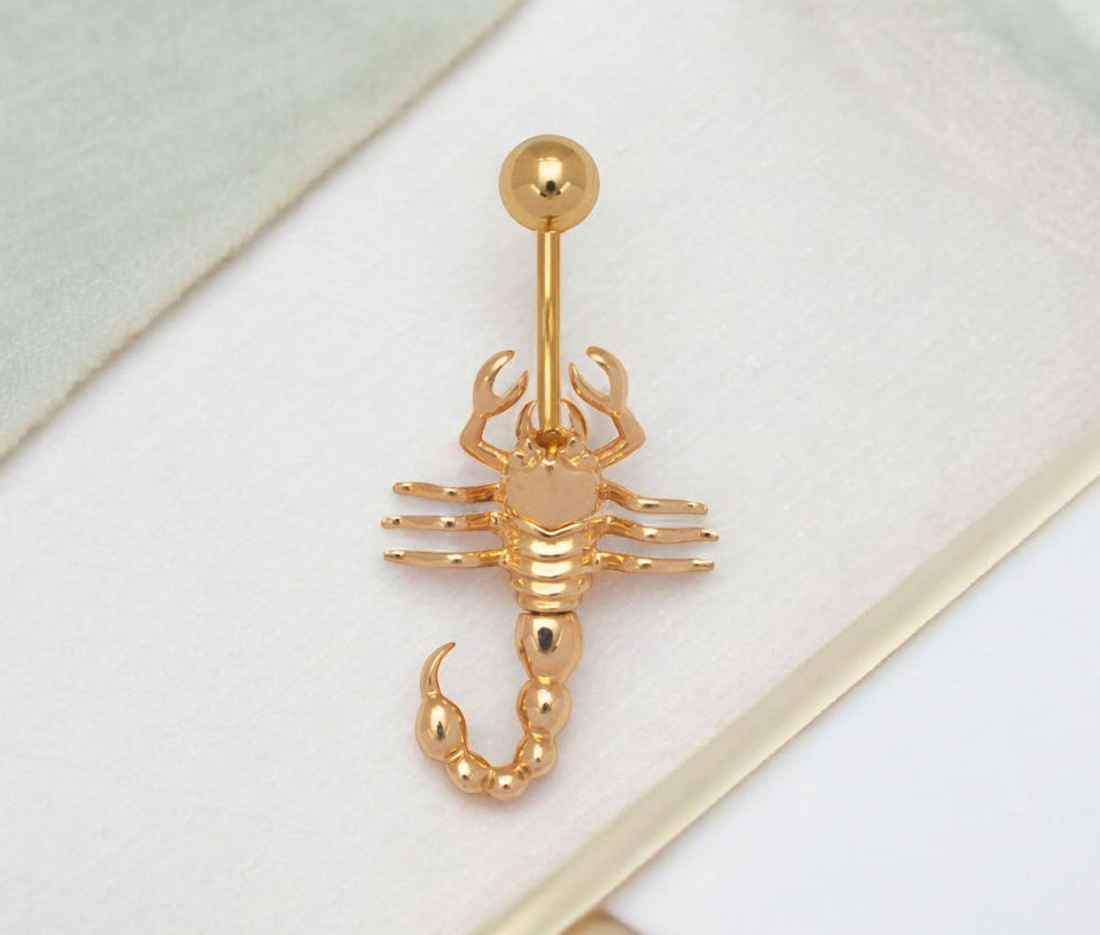 14k Yellow or White Gold 14G Scorpion Body Drop Belly Ring