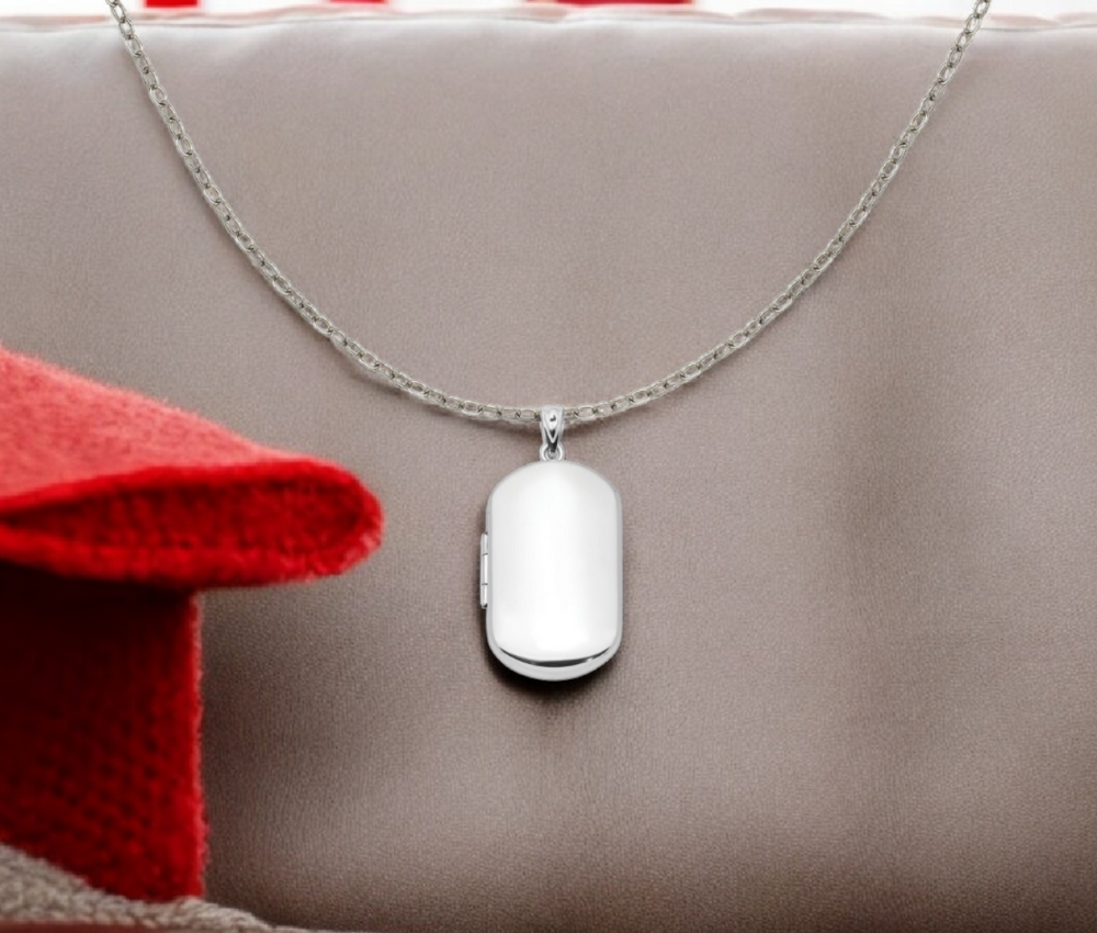 925 Sterling Silver Engravable 2 Photo Polished Rectangular Locket Necklace