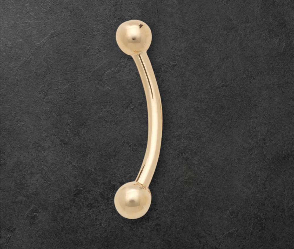 14k Yellow or White Gold 16G 2mm Ball Curved Barbell Eyebrow Piercing Ring