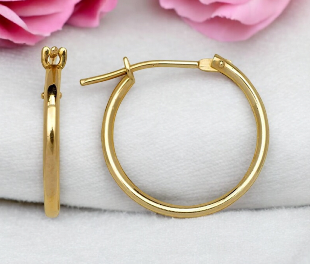 Solid 10k Yellow Gold 1mm Classic Tube Hoop Earrings - 10mm, 12mm, 14mm