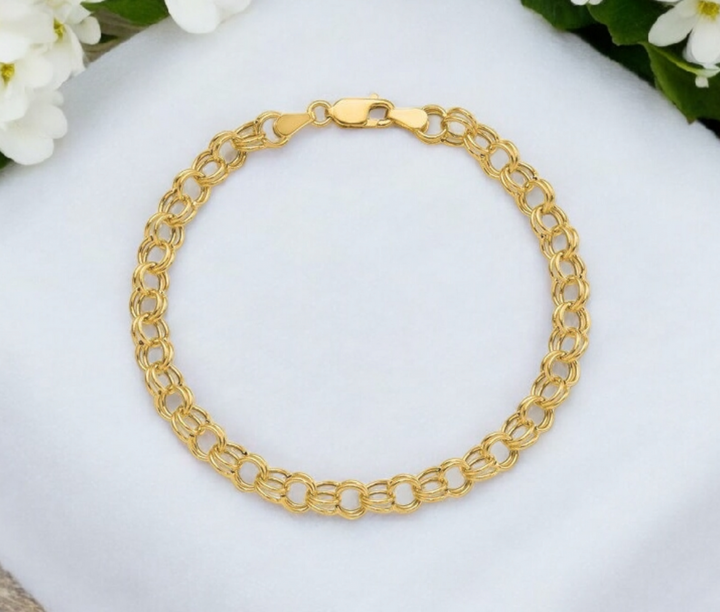 10K or 14k Yellow Gold 6mm Wide Double Link Charm Bracelet - 7" and 8"