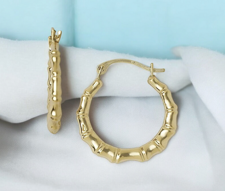 10k Yellow Gold Small Bamboo Hoop Earrings