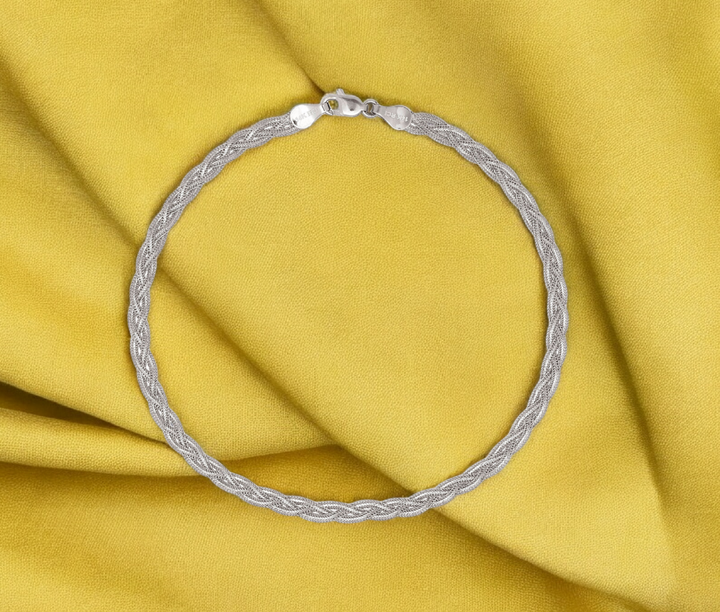 14K Gold Braided Weaved Foxtail Chain Anklet - 3.5mm x 10"