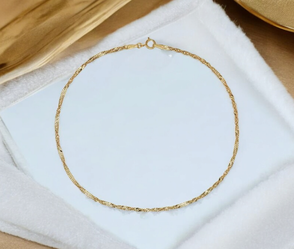 10K Yellow Gold Singapore Chain Anklet - 1.3mm x 10"