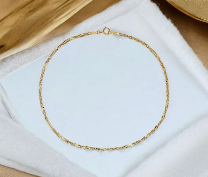 10K Gold Singapore Twist Rope Chain Anklet - 1.3mm x 10"