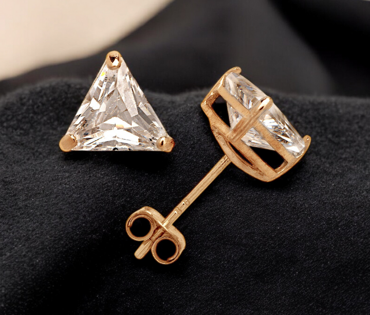 Curata Handmade -  14k Yellow or White Gold Trilliant Triangle CZ Basket Post Stud Earrings -Triangle Earrings for Woman, Girls or Cartilage