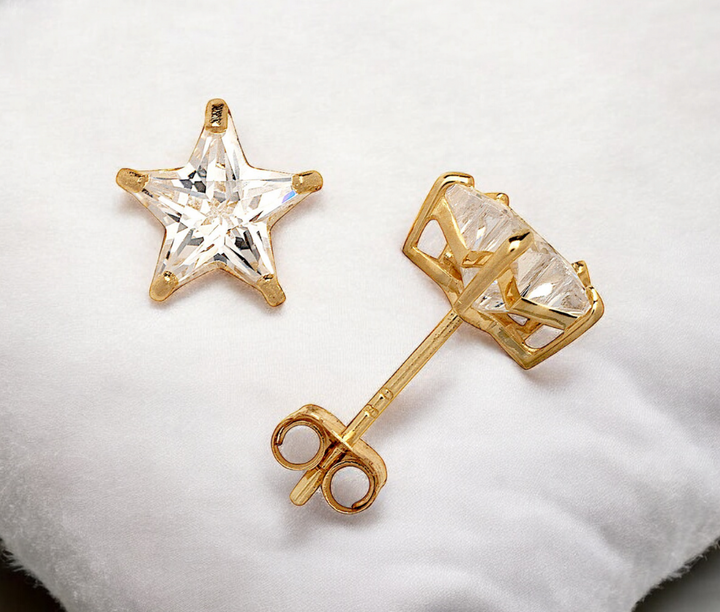 14k Yellow or White Gold Star Shaped Simulated Diamond Basket Post Stud Earrings