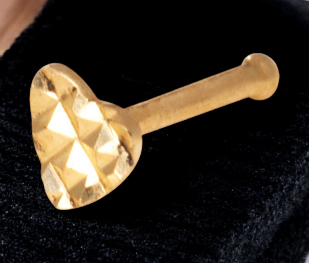 14k Yellow or White Gold 20G Textured Heart Nose Stud Ring