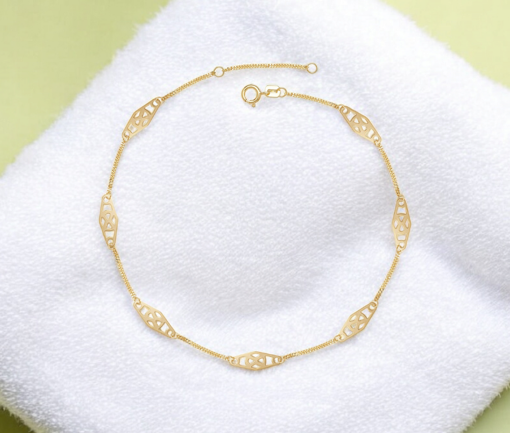 14K Gold Infinity Bar Anklet - 10"