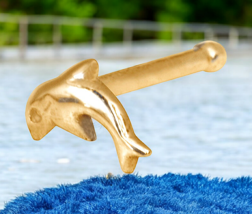 14k Gold 20G Dolphin Nose Stud