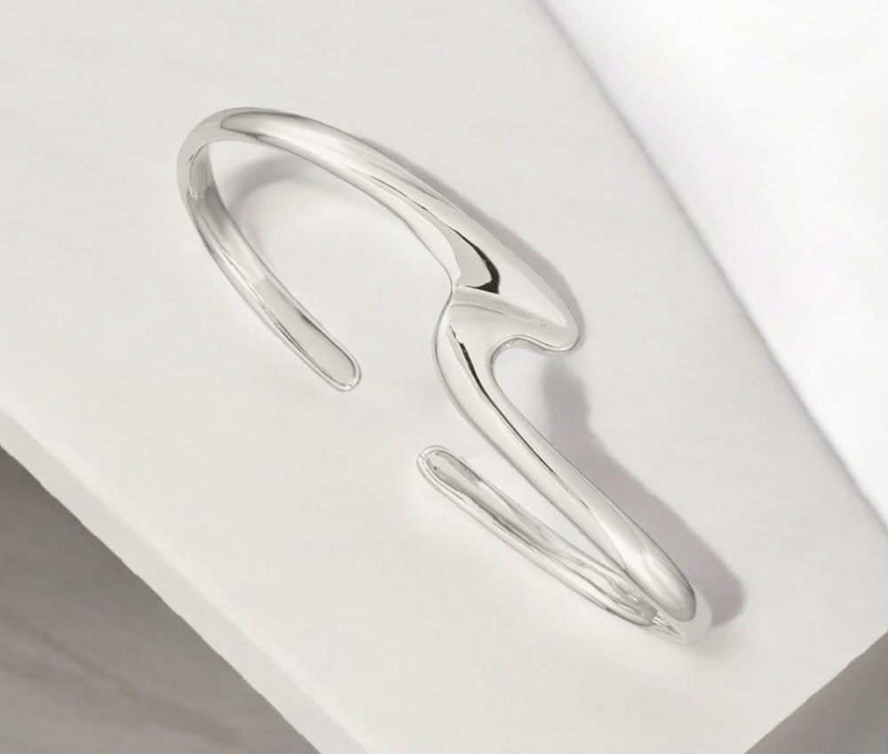 925 Sterling Silver Wave Design Cuff Bangle Bracelet