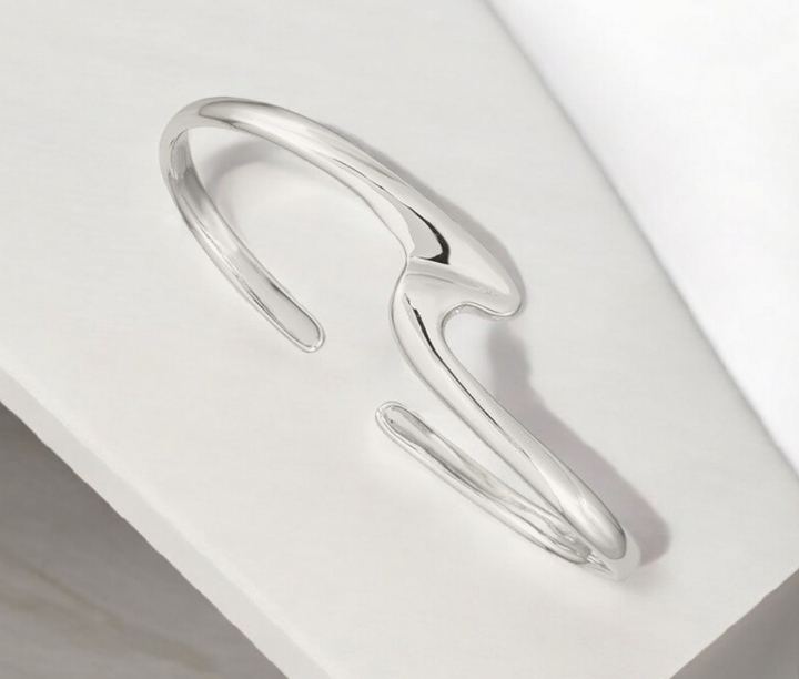 925 Sterling Silver Wave Design Cuff Bangle Bracelet