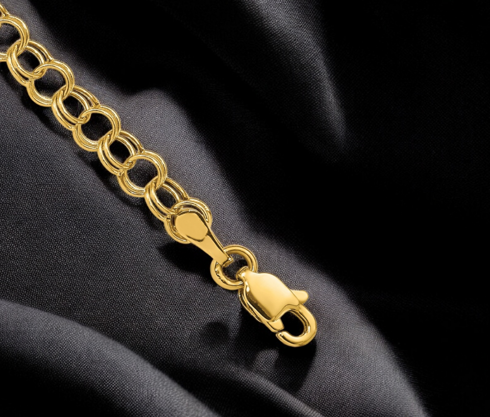 10K or 14k Yellow Gold 8.5mm Wide Double Link Charm Bracelet - 7" and 8"