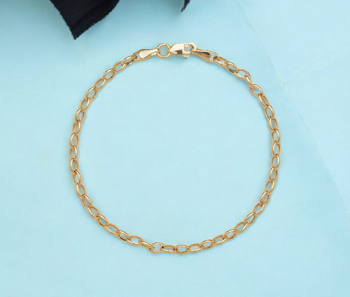 14k Yellow Gold 3.2mm 7" Oval Rolo Chain Bracelet