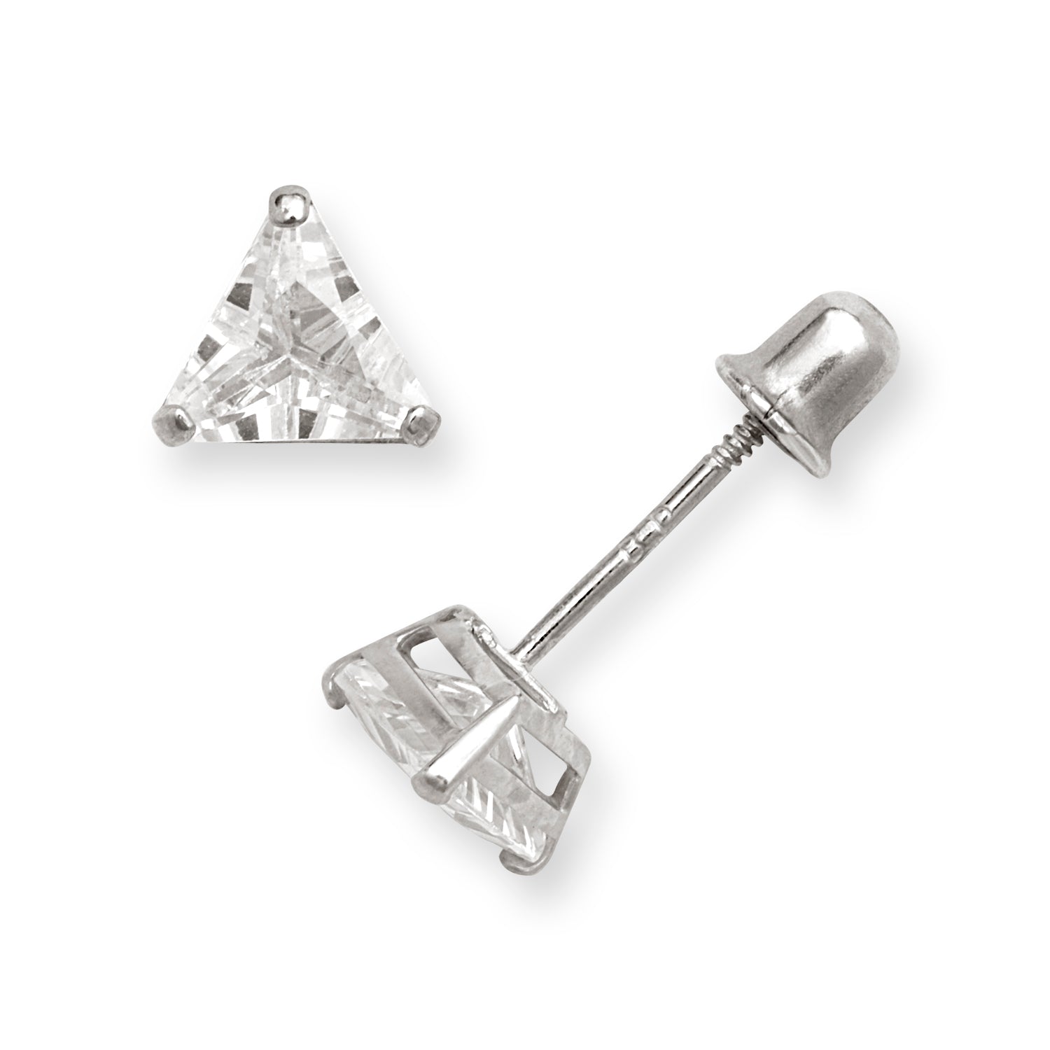 14k Gold CZ Triangle Screw Back Stud Earrings (Yellow or White)