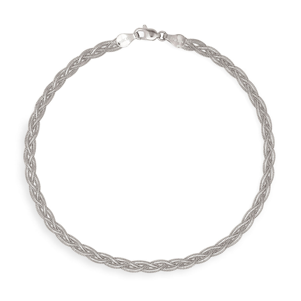 14k Yellow or White Gold Braided Foxtail Anklet - 10"